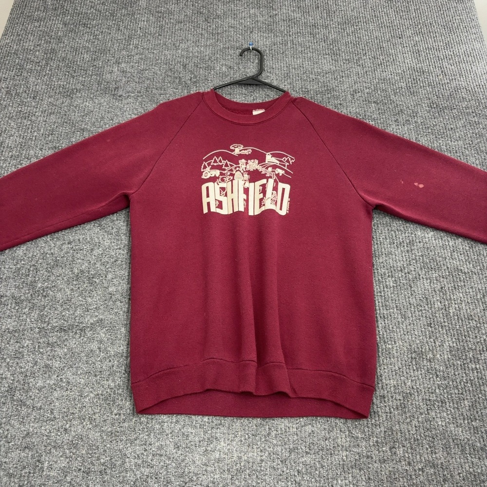 Vintage Jerzees Sweatshirt Mens L Maroon‎ Ashfield Graphic Raglan Pullover 80s